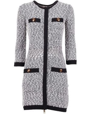 Elisabetta Franchi Bouclé-Knit Open-Work Dress - Grey