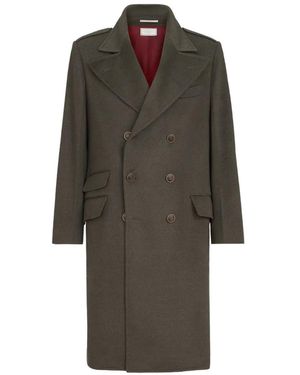 Brunello Cucinelli Lightweight Virgin-Wool Cloth One-And-A Half Breasted Coat With Peak-Lapels - Green