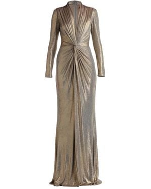 Tadashi Shoji Pleated Knot-Front Maxi Dress - Natural