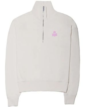 Isabel Marant Ross Logo-Print Quarter-Zip Sweater - White