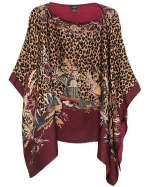 Etro Leopard-Print Floral-Pattern Poncho - Red
