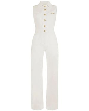 Elisabetta Franchi Logo-Detail Denim Jumpsuit - White
