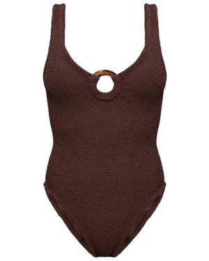 Hunza G Flexible One-Piece Swimsuit With Tortoiseshell Hoop Detail - Brown