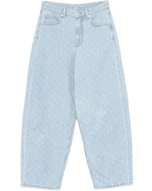 Maje Printed Cotton Wide-Leg Jeans - Blue