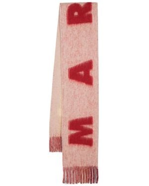 Marni Intarsia-Knit Logo Scarf - Red