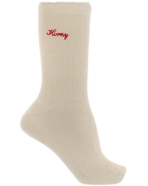 Carne Bollente Embroidered Ribbed Socks - White
