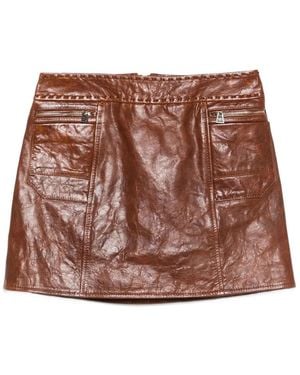 Ermanno Scervino Minijupe En Cuir À Poche Zippée - Marron