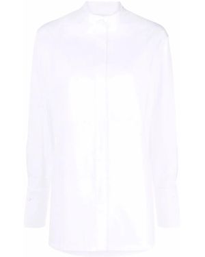 Mila Schon Band-Collar Button-Front Tailored Shirt - White
