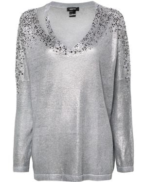 Avant Toi Crystal-Embellished V-Neck Jumper - Grey