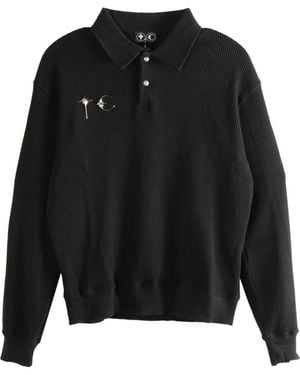 THUG CLUB Waffle Pin Polo Shirt - Black