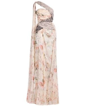 Elie Saab Robe Longue Asymétrique À Fleurs - White