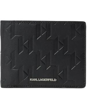 Karl Lagerfeld Embossed-Logo Leather Wallet - Black