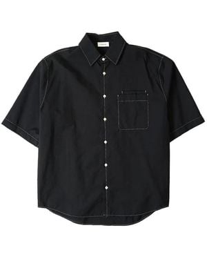 Lemaire Chest-pocket contrast-stitching shirt - Schwarz