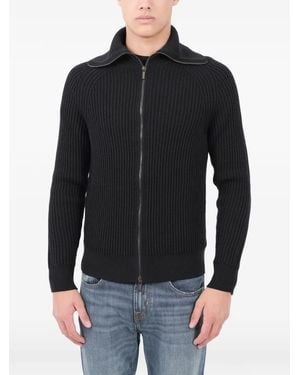 Zanone Funnel-Neck Zip-Up Cardigan - Black