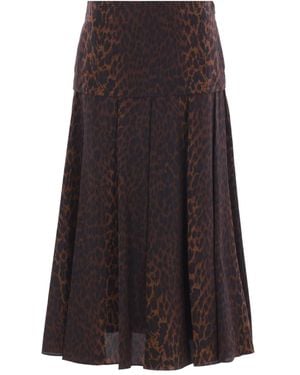 Balenciaga Pleated Leopard-Print Skirt - Brown
