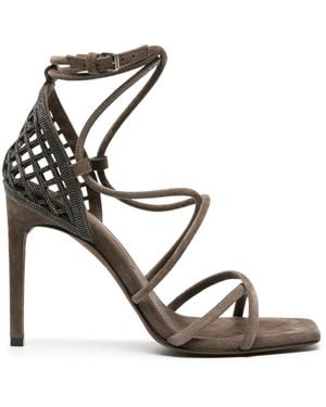 Brunello Cucinelli 110Mm Monili-Embellished Suede Sandals - Black