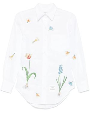 Thom Browne Floral-Embroidery Cotton Shirt - White