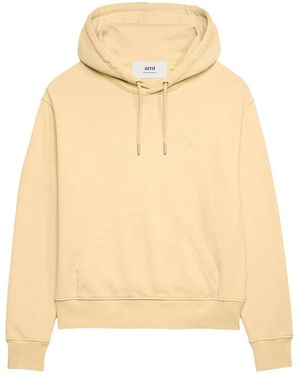 Ami Paris Logo-Embroidered Organic-Cotton Hoodie - Natural