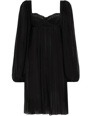 Dolce & Gabbana Lace Balloon-Sleeve Mini Dress - Black