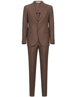 Tagliatore Logo-Pin Single-Breasted Suit - Brown