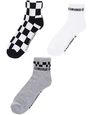 Converse Check-Pattern Logo-Print Socks (Set Of Three) - White