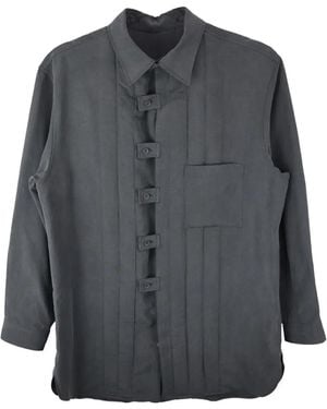 Yohji Yamamoto Pleated Button-Fastening Shirt Jacket - Grey