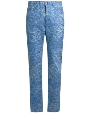 Etro Jacquard Paisley Denim Jeans - Blue