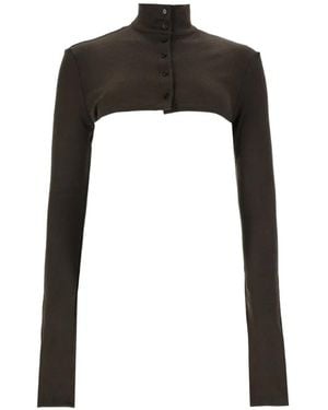 Alysi Button-Up Cropped Cardigan - Black