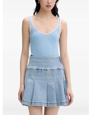 From Future Ribbed-Knit Contrast-Trim Top - Blue