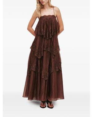 Aje. Vestido Largo Ophelia Con Ribete De Enc - Marrón