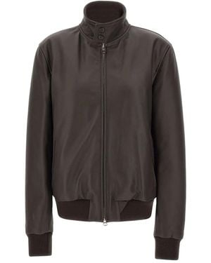 Stewart Ribbed-Trim Leather Jacket - Gray