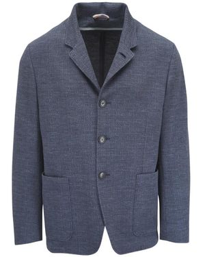 Canali Textured-Finish Notch-Lapels Blazer - Blue