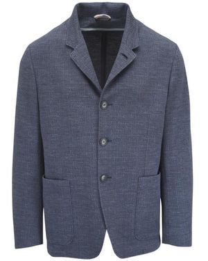 Canali Blazer Met Gekerfde Revers En Textuur - Blauw