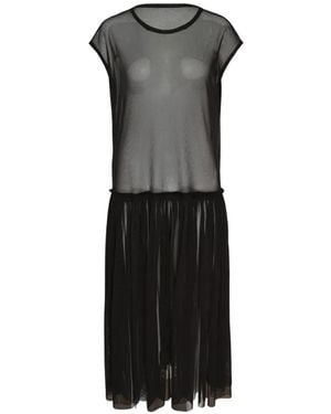 Yohji Yamamoto Gathered Mesh Midi Dress - Black