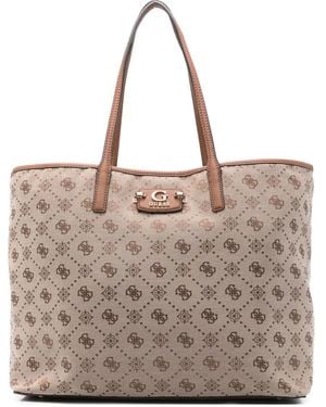 Guess Logo-Plaque Monogram Tote Bag - Natural