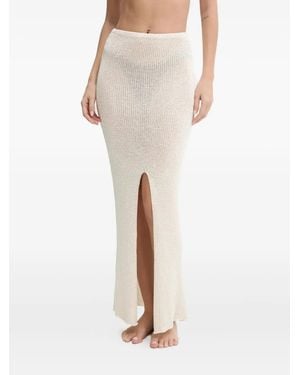 Paramidonna Knitted Front-Slit Skirt - Natural