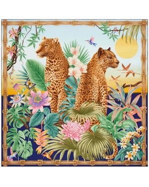 Ferragamo Felines-Print Silk Scarf - Blue