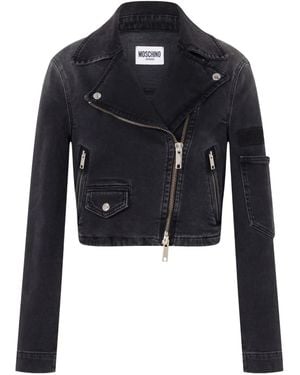 Moschino Denim Cropped Biker Jacket - Black