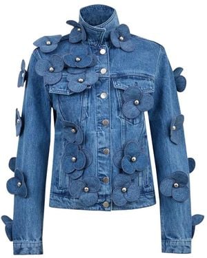 David Koma Flower-Embellishment Denim Jacket - Blue