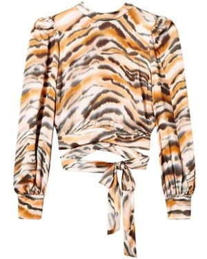 Twinset Tiger-Print Cropped Blouse - Metallic