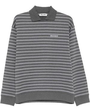 Miu Miu Striped Polo-Collar Knit - Grey