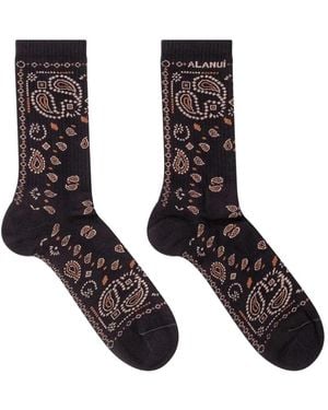 Alanui Bandana-Pattern Intarsia-Knit Socks - Black