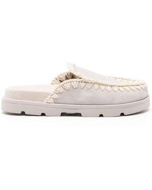 Mou Whipstitch-Trim Suede Mules - White