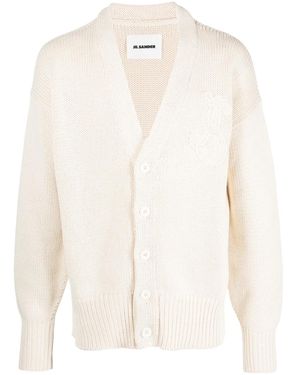 Jil Sander Embroidered-Logo Cotton Cardigan - White