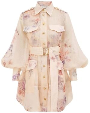 Zimmermann Floral-Print Belted Mini Dress - Natural
