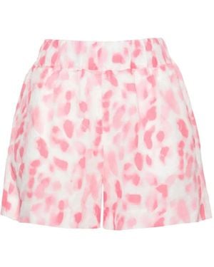 120% Lino Pantalones Cortos Con Motivo De Leopardo - Rosa