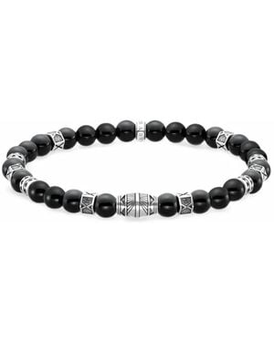 Thomas Sabo Pulsera Grabada En Plata De Ley Con Cuentas De Ónix - Blanco