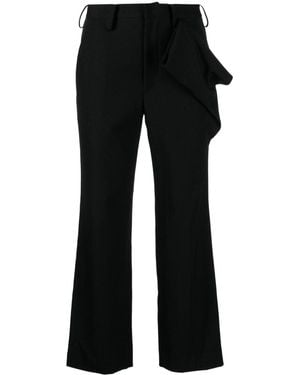 Yohji Yamamoto Draped-Detail Cropped Wool Trousers - Black