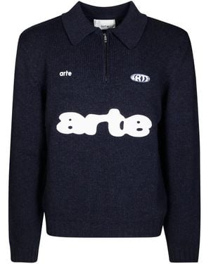 Arte' Half-Zip Long-Sleeves Polo Shirt - Blue