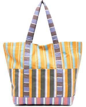 Epice Striped Paneled Tote Bag - White